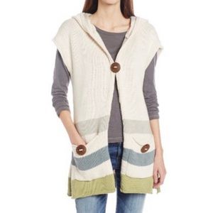 PURE Hand Knit cardigan sleeveless hooded sweater striped Large/XL boho